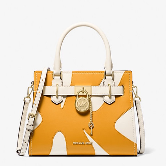 MICHAEL KORS Hamilton Small Two-Tone Satchel GOLDEN ROD MULTI - Picture 3 of 15